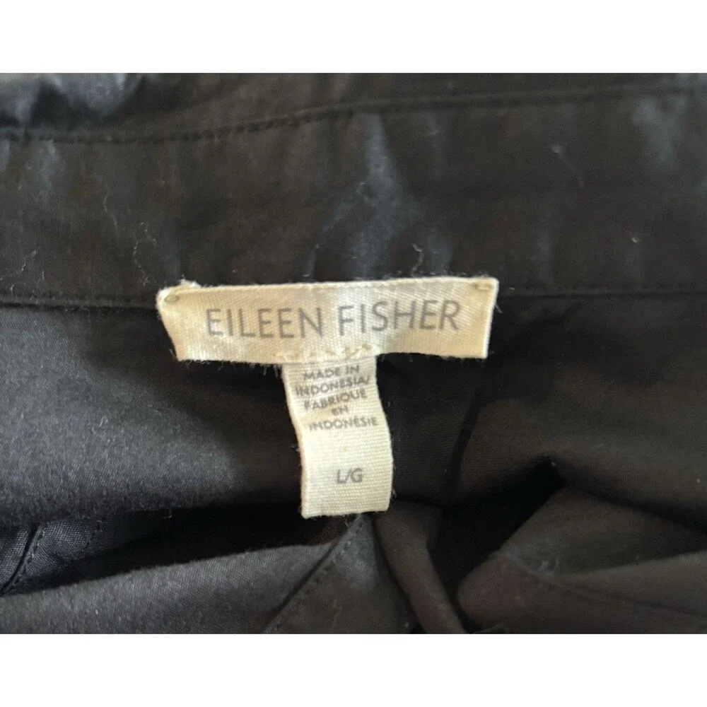 Eileen Fisher Washed Organic Cotton Poplin Tunic Button Down Black Shirt Large